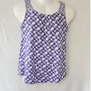 J Jill Scoop Neck Pintucked Purple and White Batik Tank Top Women's Size XS